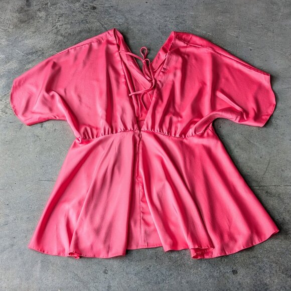 ASOS Design Curve Pink Satin Batwing Mini Dress size US 16 - Picture 10 of 10